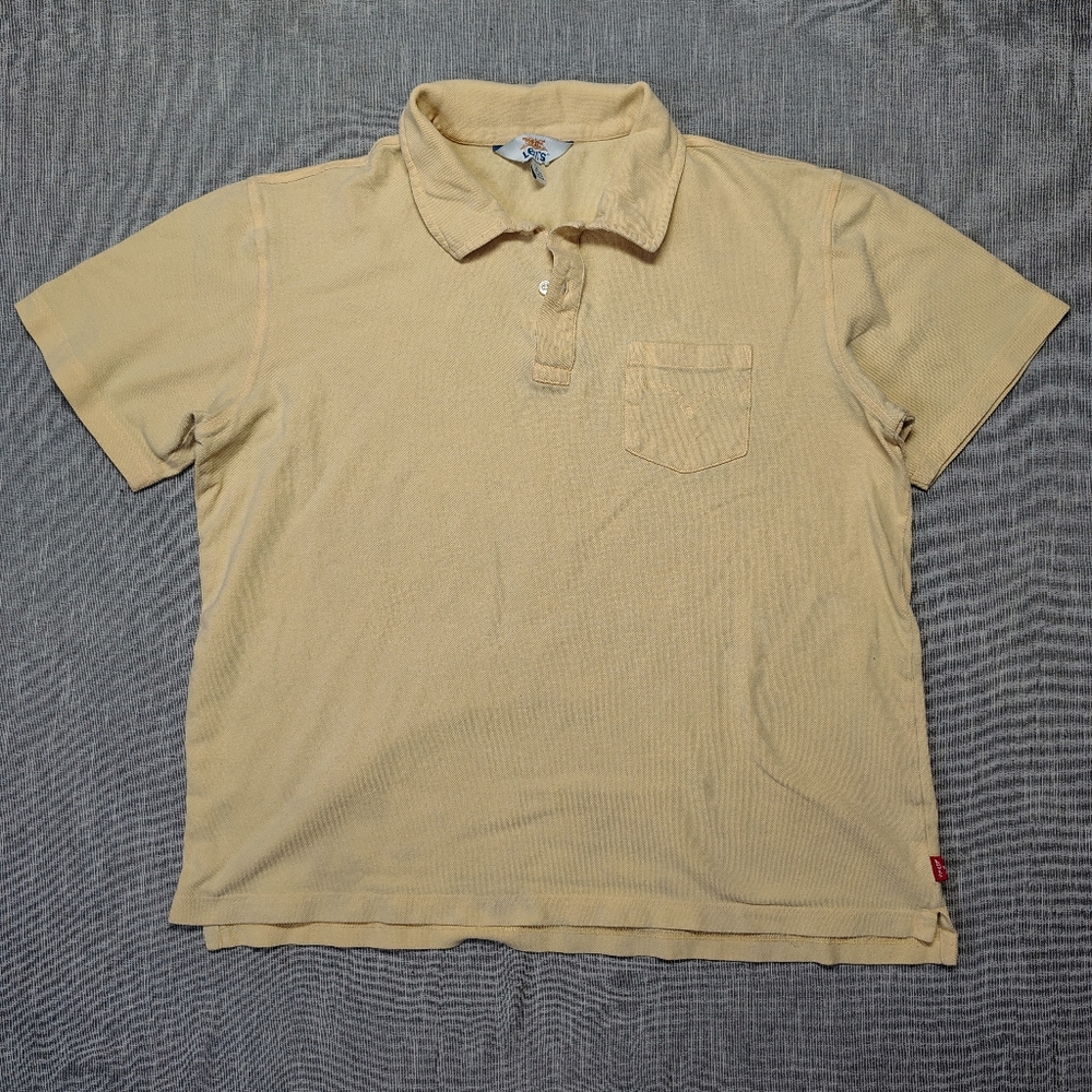 VINTAGE Levis Polo Shirt Short Sleeve Pastel Yellow‎ Pocket